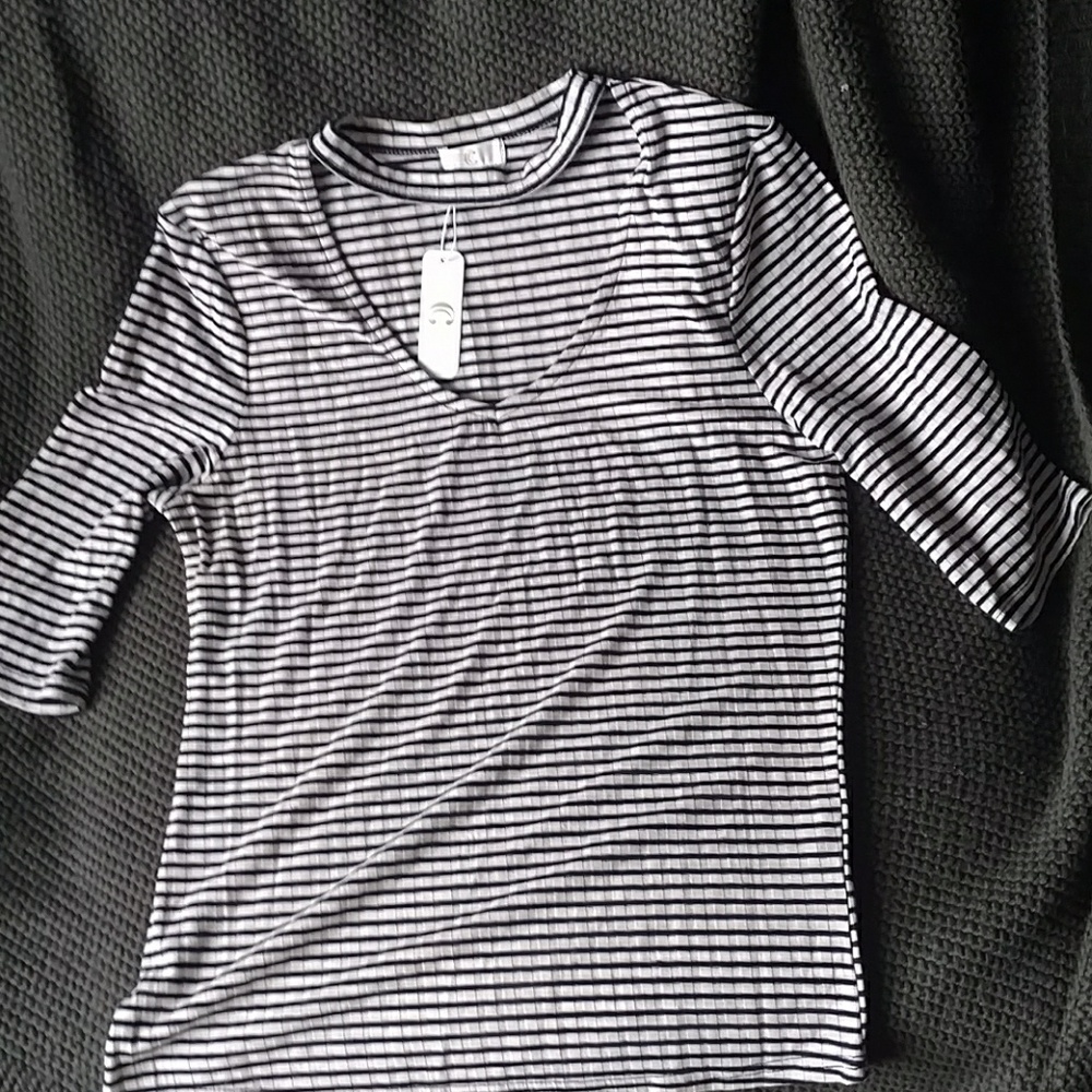 NWT Striped Choker Tee